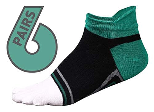 Five toe socks 6 pack - toes separated comfortable socks for athletic, running, walking, yoga and casual use (Black green, White)