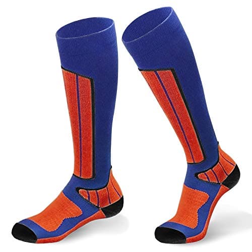 Wool Ski Socks, High Performance Extra Warm Sock Snow Skiing/Snowboard Socks- Perfect for Skiing, Snowboarding and climbing(Large, Blue&Yellow)