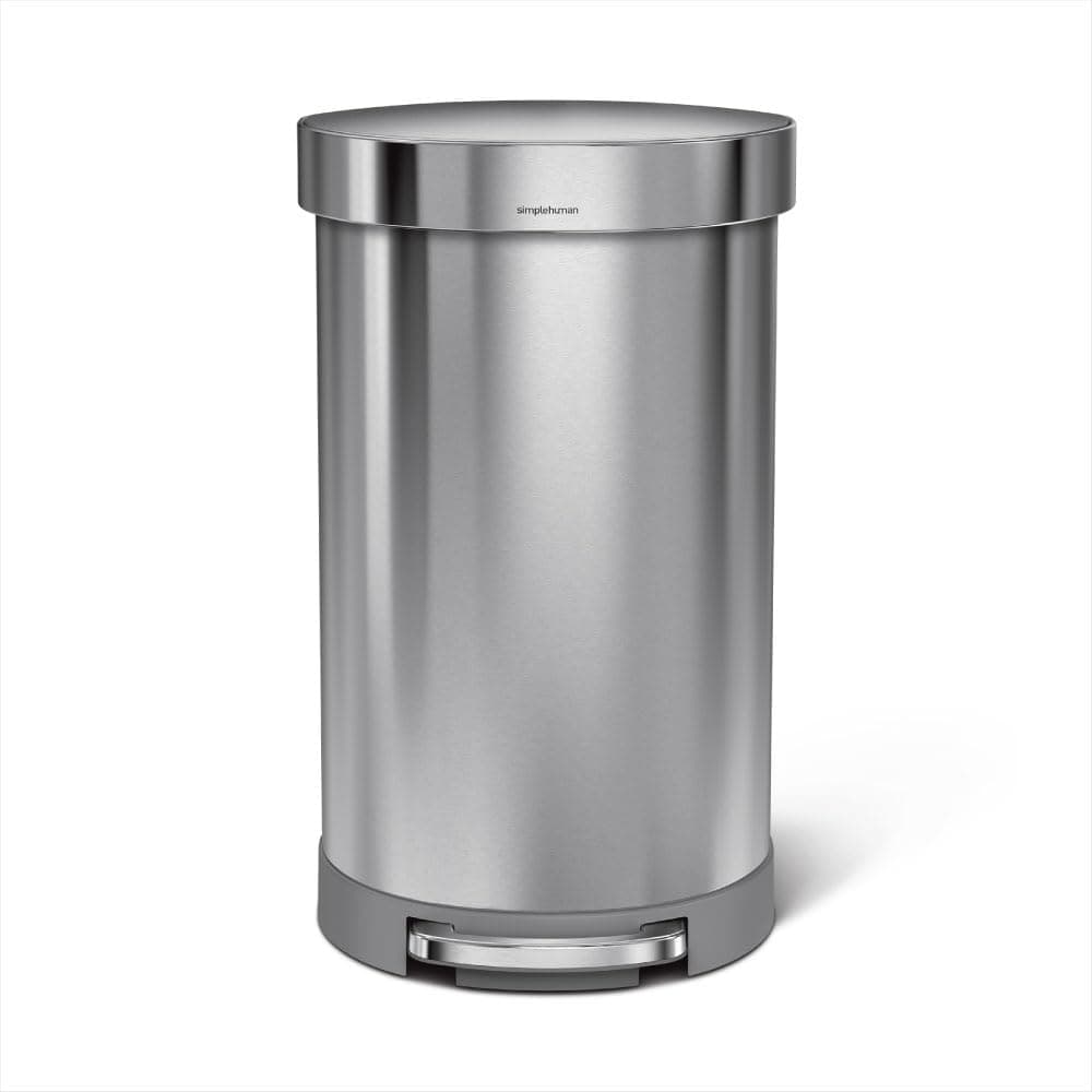 simplehuman CW2030 45L Semi-Round Kitchen Pedal Bin, Silent Soft Close Lid, Strong Wide Pedal, Fingerprint-Proof, Brushed Stainless Steel, W 40.0cm x H 67.0cm x D 36.0cm