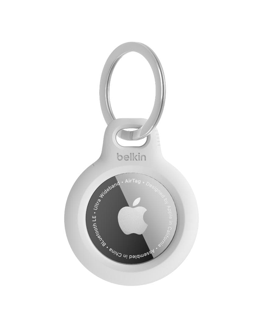 Apple AirTag Secure Holder with Key Ring - Durable Scratch Resistant Case With Open Face & Raised Edges - Protective AirTag Keychain Accessory For Keys, Pets, Luggage, Backpacks & More - White