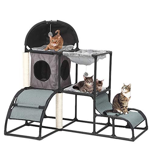 Luxury Multi-Level Cat Tree Cat Tower with cat Scratching Post,Cat Bed, Cat Climber, Peek Holes & Dangling Toy for Kittens, Cats and Pets
