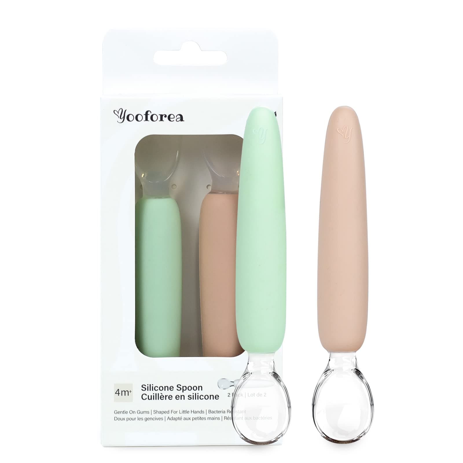 Yooforea Platinum Silicone First Stage Teether Spoons, 2 PC Set for Babies Infants Toddlers 4 Months+ I Self Feeding Trainer Utensils for Baby Led Weaning I 100% Food Grade Silicone I BPA BPS PVC Free