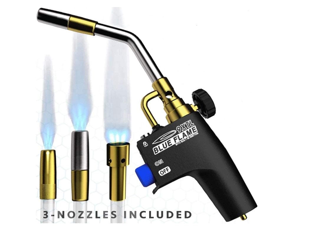 FRCTL Blue Flame 9XTL - Multi Purpose Mapp & Propane Torch | Includes 3 - Nozzles/Tips | Built-in Ignition | Flow Regulator & Flame Lock