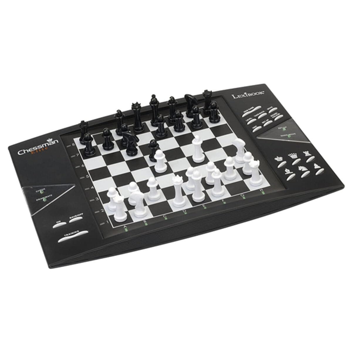 Chessman Elite, Interactive Electronic Chess Game, 64 Levels of Difficulty, LEDs, Battery Powered or 9V Adapter, Black/White, CG1300