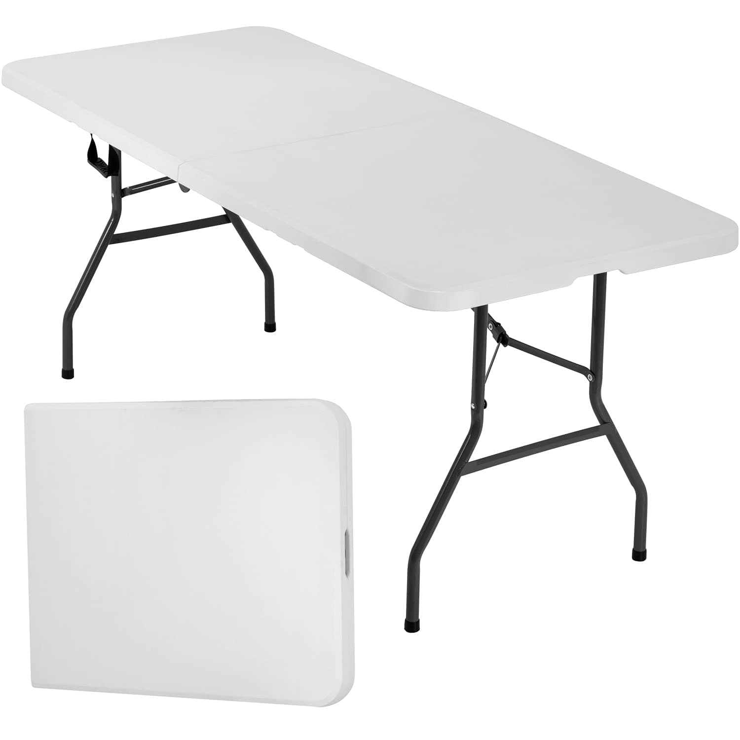 FDW 6ft Folding, Half Portable Foldable Table for Parties, Backyard Events,White