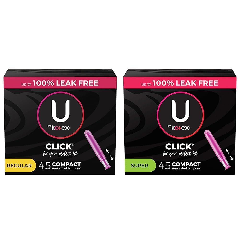 Click Compact Tampons, Regular Absorbency, Unscented, 45 Count & U by Kotex Click Compact Tampons, Super Absorbency, Unscented, 45 Count