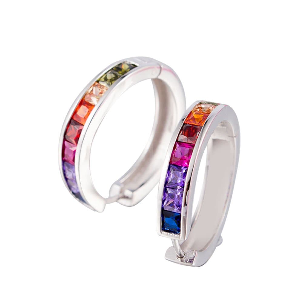 Rainbow Corundum Ruby Half Eternity Earring Studs 925 Sterling Silver