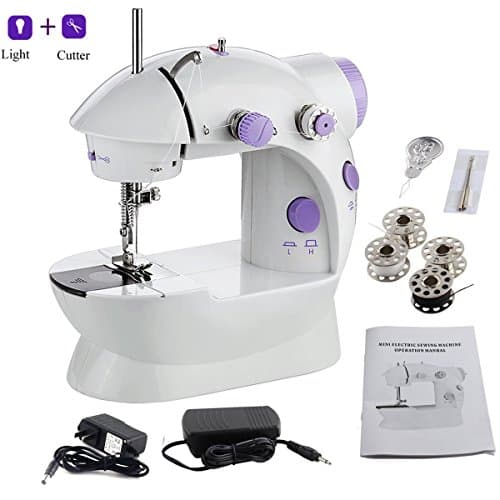 Portable Sewing Machine, Mini Crafting Mending Machine 2-Speed Double Thread, Double Speed with Foot Pedal, Light and Cutter for Household Travel Beginner
