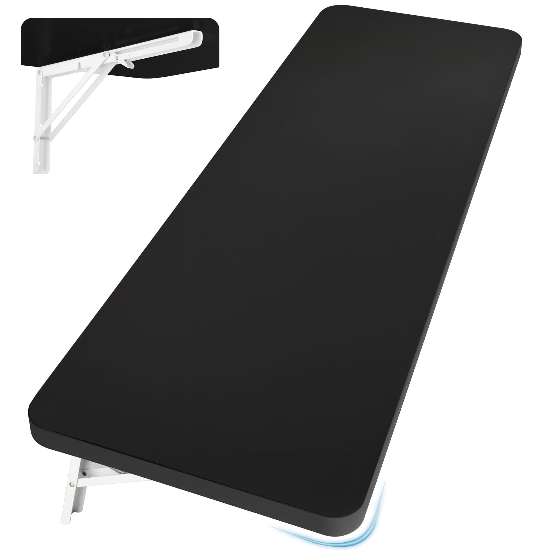 Wall Mounted Folding Table 47.2”L x 19.7”W, Laundry Folding Table with Heavy Duty Metal Collapsible Shelf Brackets, Wall Mounted Desk Fold Down for Small Spaces, Black