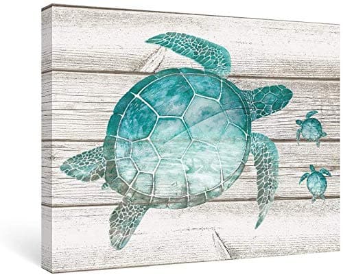 SUMGAR Turtle Canvas Wall Art Nautical Bathroom Teal Sea Turtle Beach Picture Turquoise Grey Framed Prints Sea Life Toilet Artwork Decor 40x30cm