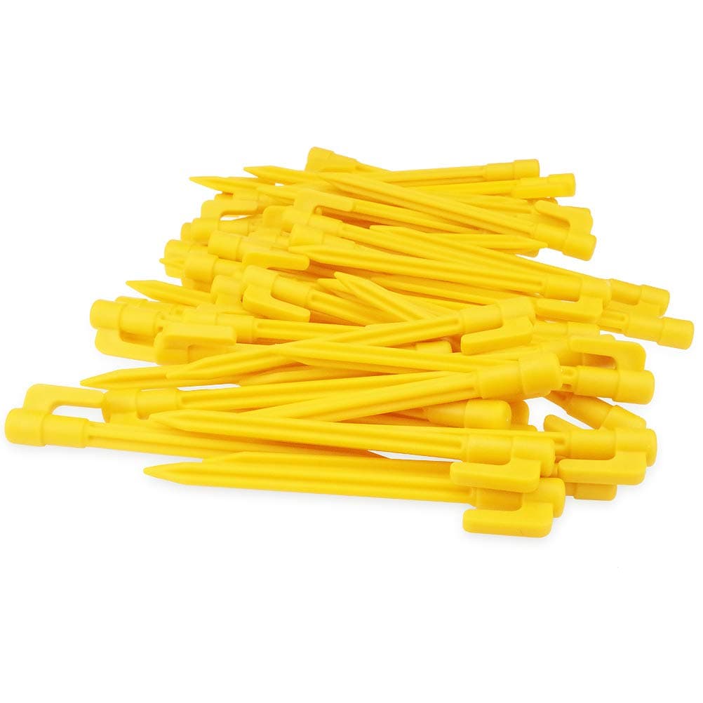 60 Pack Plastic Tent Pegs Garden Landscape Stakes 5.7 Inch for Anchoring Garden Netting, Camping Tents, Rain Tarps and Landscape Fabric Lawn Edging Yellow