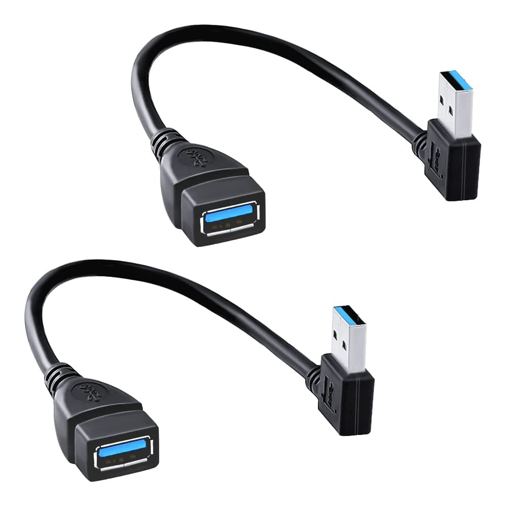 SuperSpeed USB 3.0 Male to Female Extension Data Cable Left and Right Angle 2PCS (20CM,8IN)
