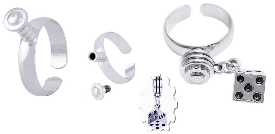 MOTION RING - DIY WITH DICE CHARM SILVER TONED -