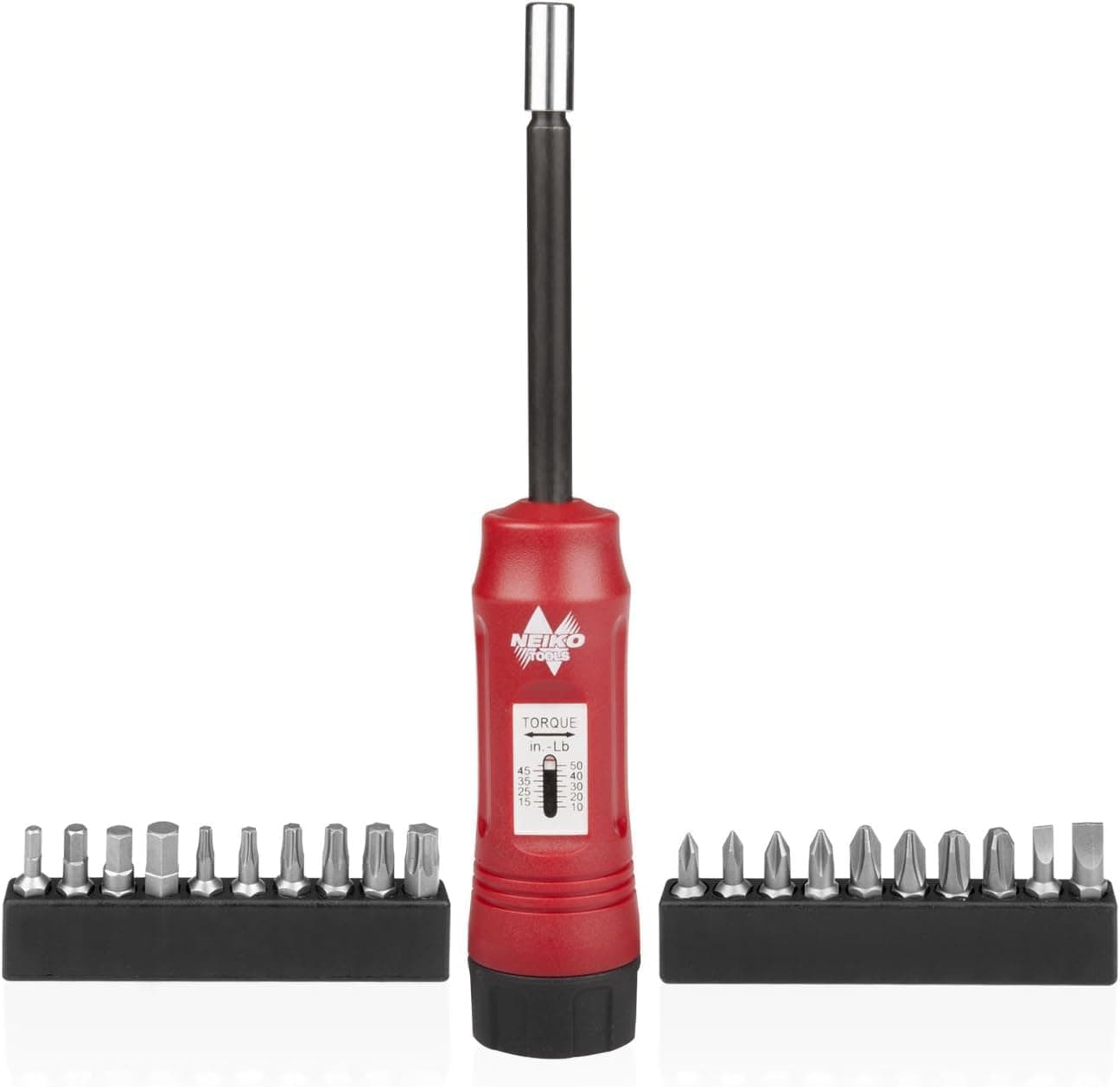 10573B 1/4” Torque Screwdriver Set, 20 Hex Bits, 10 to 50 in-Lbs, Long Shank Screwdriver Torque Wrench, Adjustable Inch-Pound Torque Screwdriver for HVAC and Gunsmiths