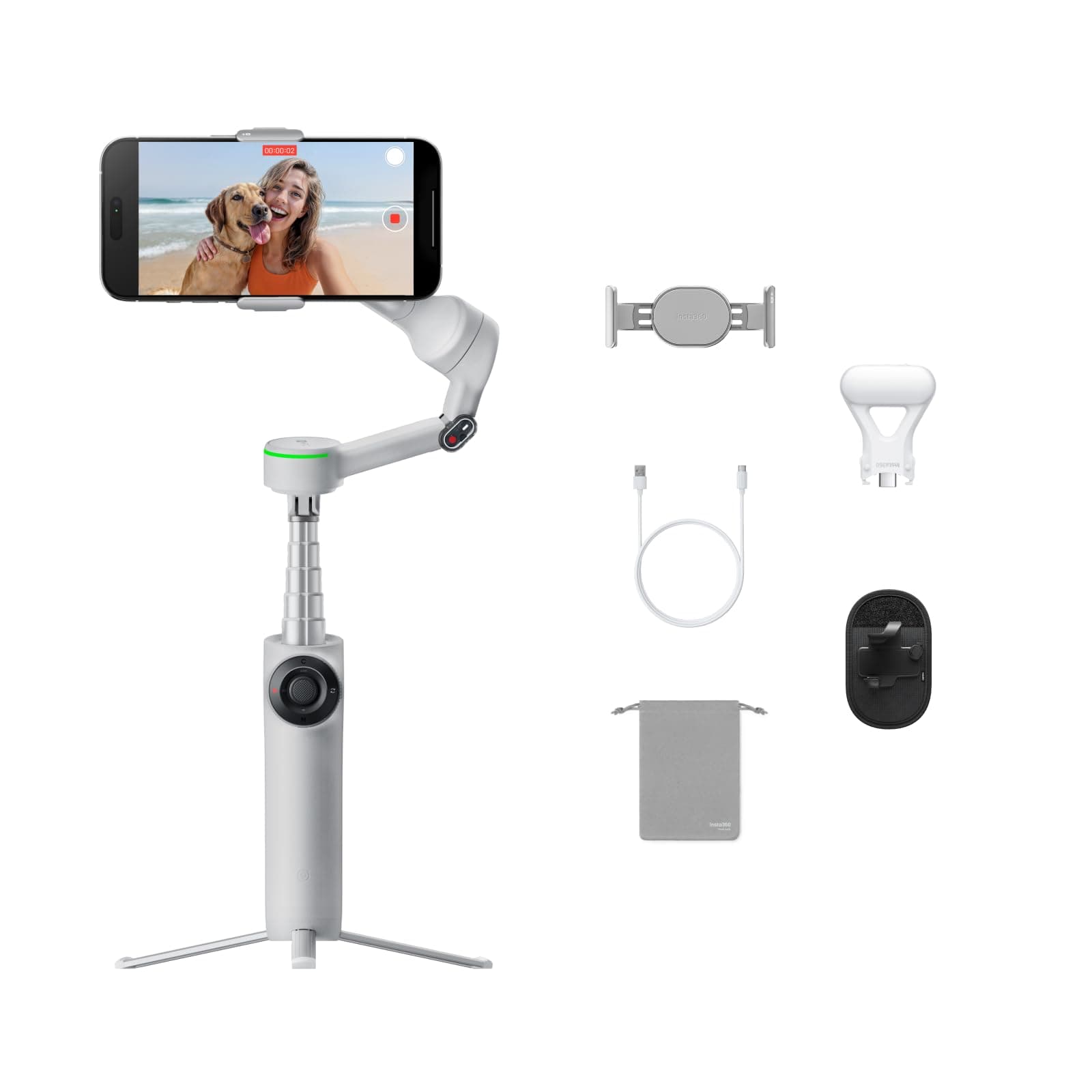 Insta360 Flow 2 Pro Vlog Bundle Gray - Foldable AI Phone Gimbal, Track in 200+ Apps With Apple DockKit, 360º Pan Tracking, Built-In Tripod/Selfie Stick, Remote Control, Spotlight/Backpack Mount