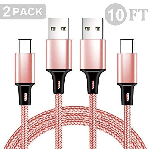 GTSLL USB Type C Charging Cable(2PACK 10ft) Nylon Braided Quick Charger Data Cord for Galaxy S9 S8, Nintendo Switch, MacBook and More – Rose Gold