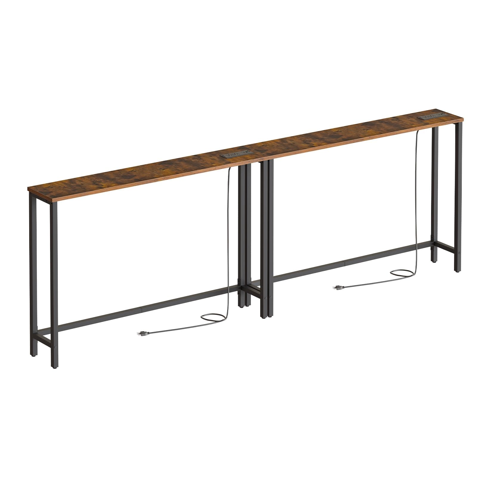 HOOBRO 2 Pack 5.9" Narrow Console Sofa Table with Power Outlets, 47.2" Long Behind Couch Table with Charging Station, Skinny Sofa Table for Living Room, Foyer, Rustic Brown BF15XGP201G1