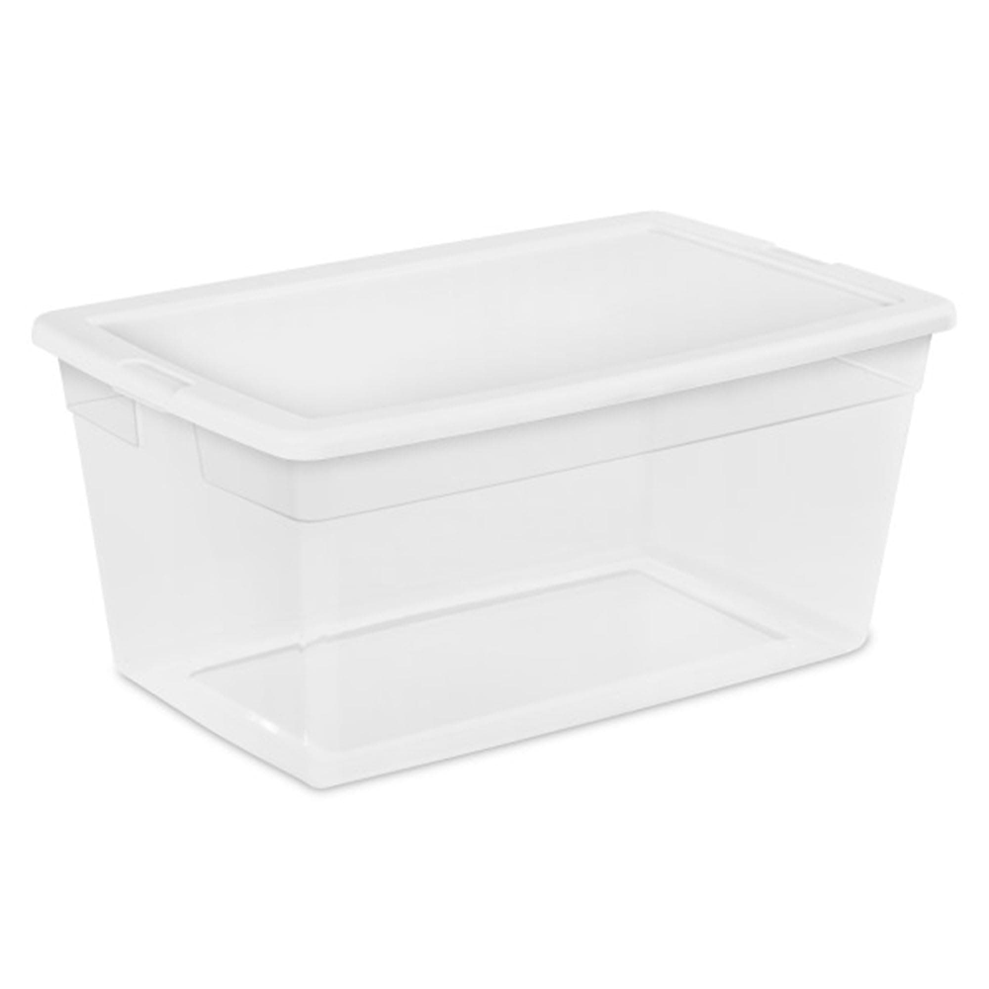 90 Qt Storage Box, Stackable Bin with Lid, Plastic Container to Organize Clothes, Blankets, Towels in Closet, Clear with White Lid, 1-Pack