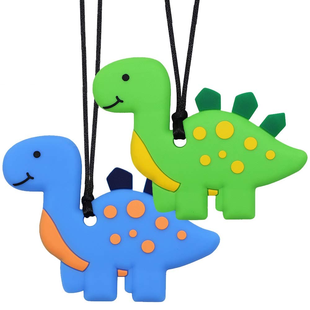 Chew Necklaces for Sensory Kids, Silicone Dinosaur Chewy Necklace for Boys with Autism, ADHD, SPD, Chewing Necklaces for Anxiety, Reduce Fidgeting for Children