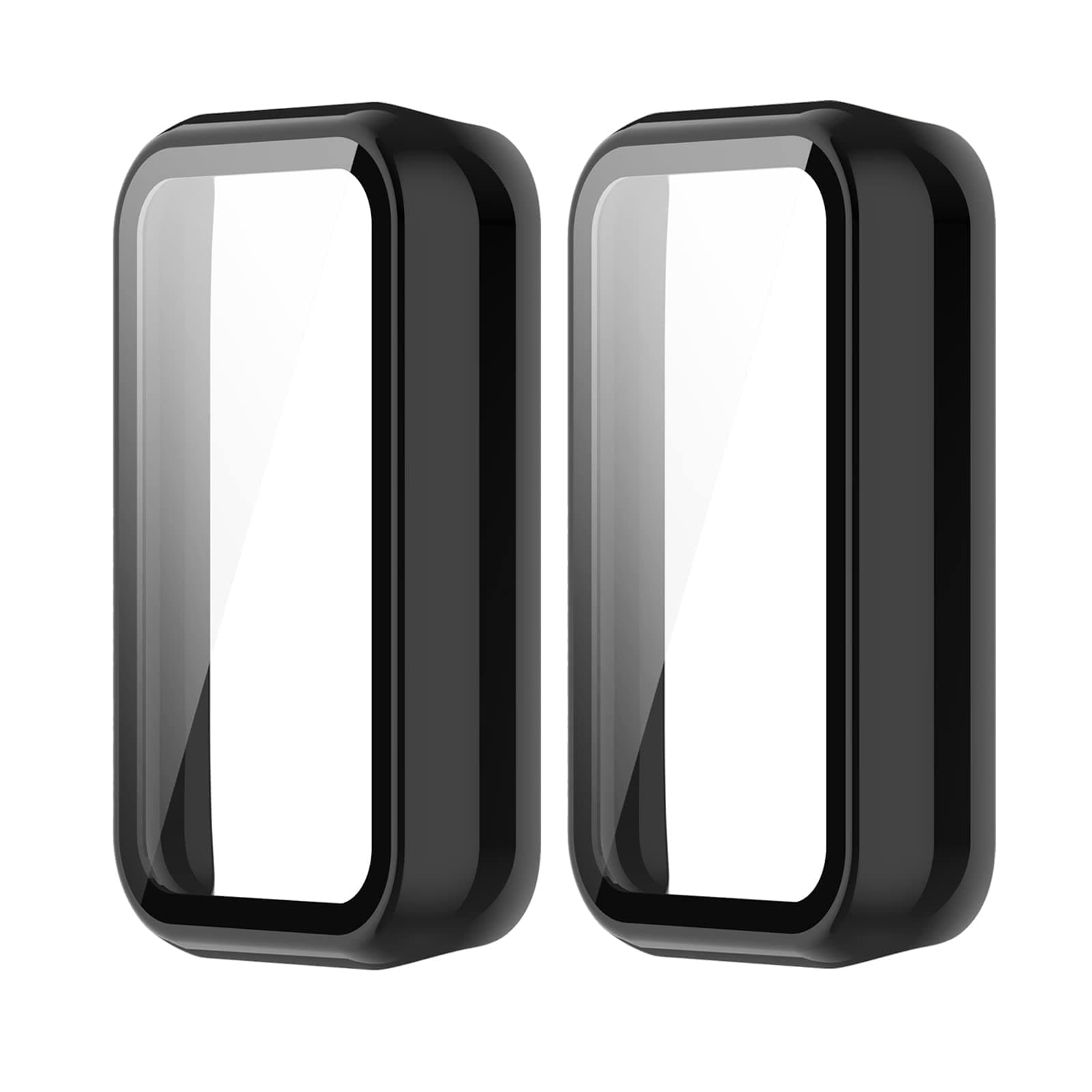 E ECSEM Compatible for Amazfit Band 7 Case with Built-in Tempered Glass Screen Protector, Full Coverage Hard PC Ultra-Thin Protective Cover for Amazfit Band 7 Accessories (Black&Black)