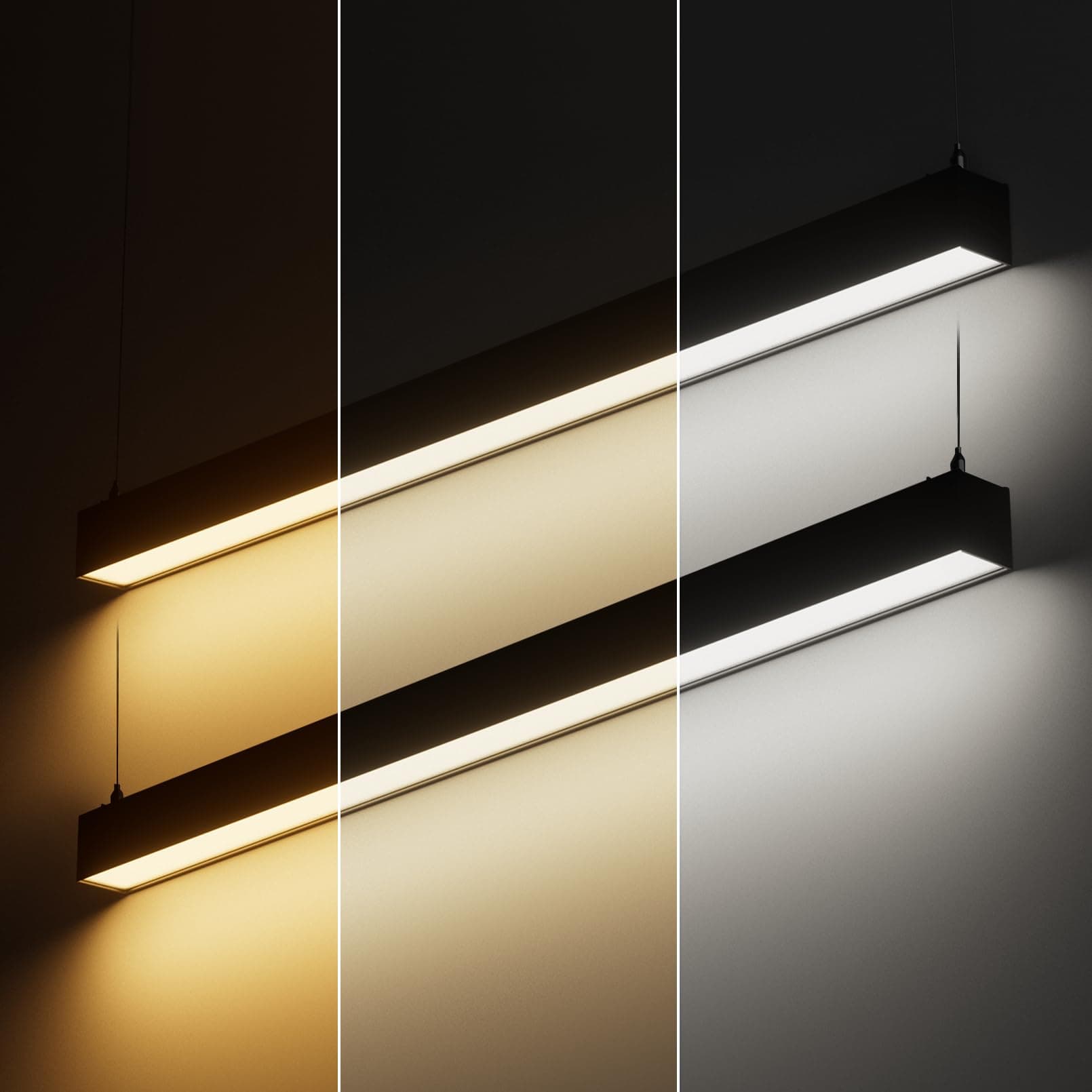 LEONLITE 4FT Linkable LED Linear Light, Dimmable Architectural LED Suspension Office Lighting Fixture, 3CCT, ETL Listed, Matte Black Aluminum Housing, Pack of 2