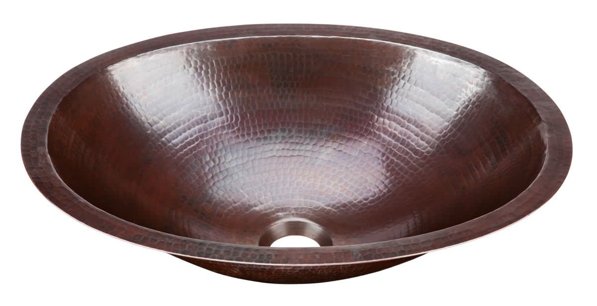 ECOSINKS BOU-1713BC Oval Handmade Solid Copper Undermount Sink, Aged Copper