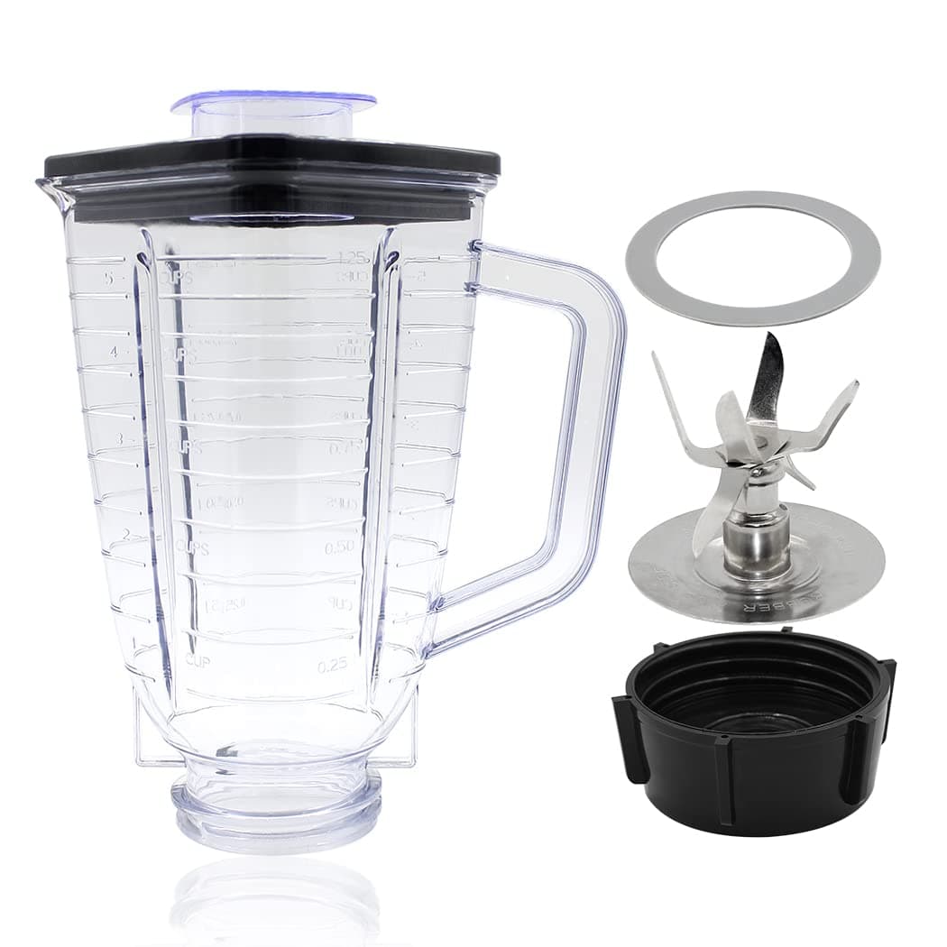 Anbige Replacement parts 5-Cup Square Top Plastic Jar Assembly With 6 Point Fusion Blade, Gasket, Base, Lid. Compatible with Oster Blenders
