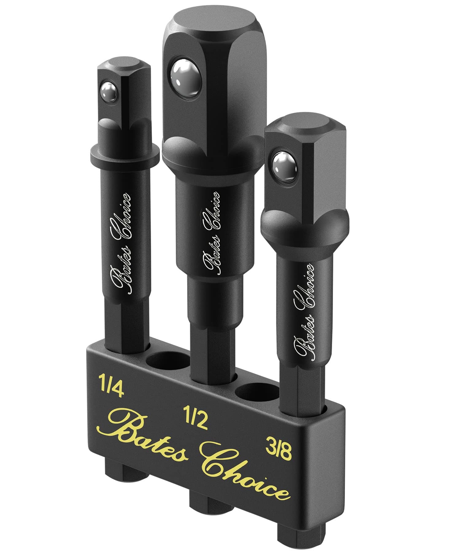 Bates Impact Socket Adapter Set, 3 PCS, 1/4", 3/8" and 1/2", With Holder