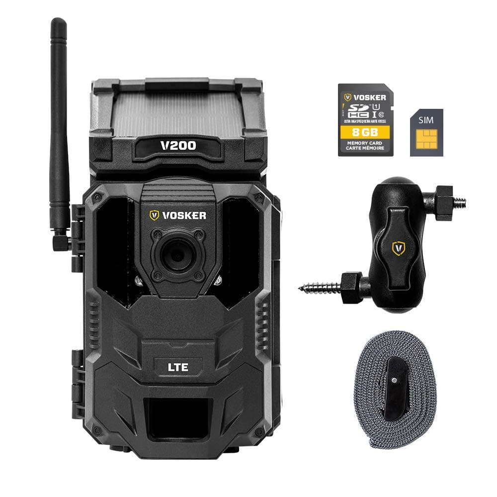 Vosker V200 | Cellular Security Camera | Built-in Solar Panel | LTE, Wireless, Weatherproof, No Wi-Fi Required | Motion Activated Outdoor Surveillance Cameras | Mobile Phone Photo Notifications