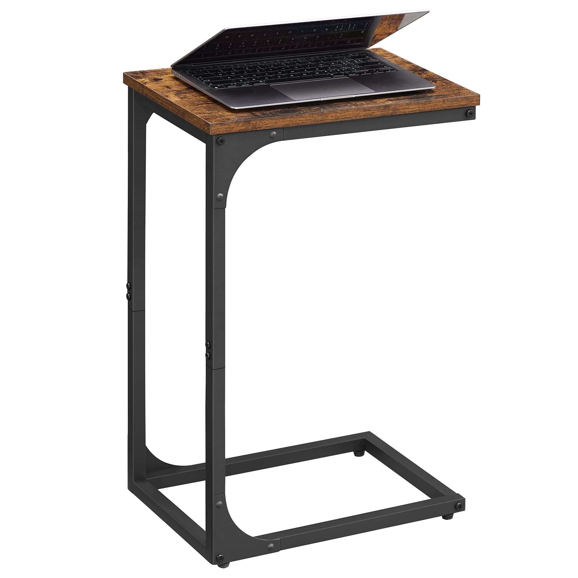 VASAGLE Side Table, End Table, C-Shaped Bedside Table, TV Tray, Industrial Snack Table with Metal Frame, for Living Room, Bedroom, Rustic Brown and Black LET350B01