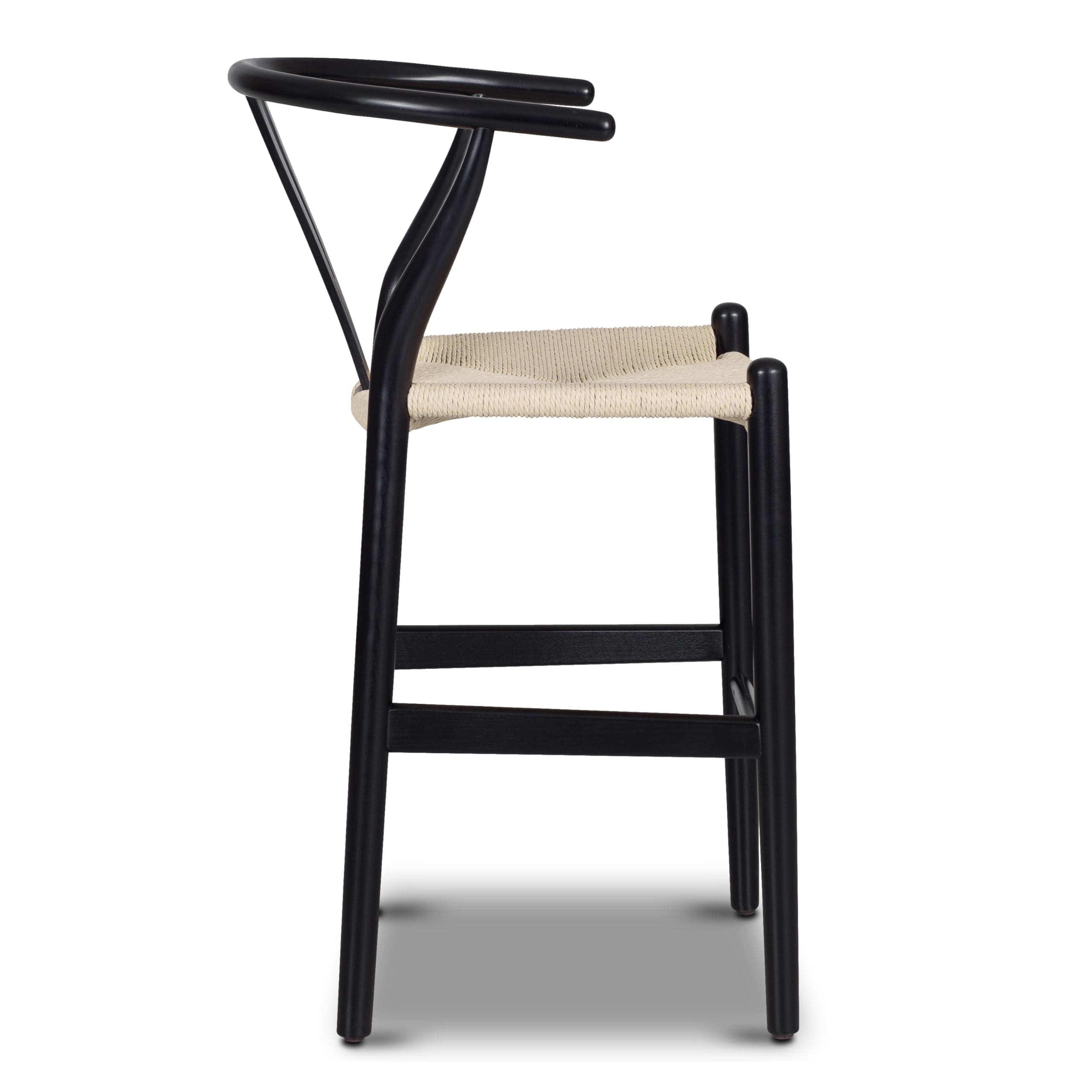 Poly & BARK Weave Counter Stool, 23” Height – Black Beech Wood Frame with Rope Woven Seat, Fully Assembled