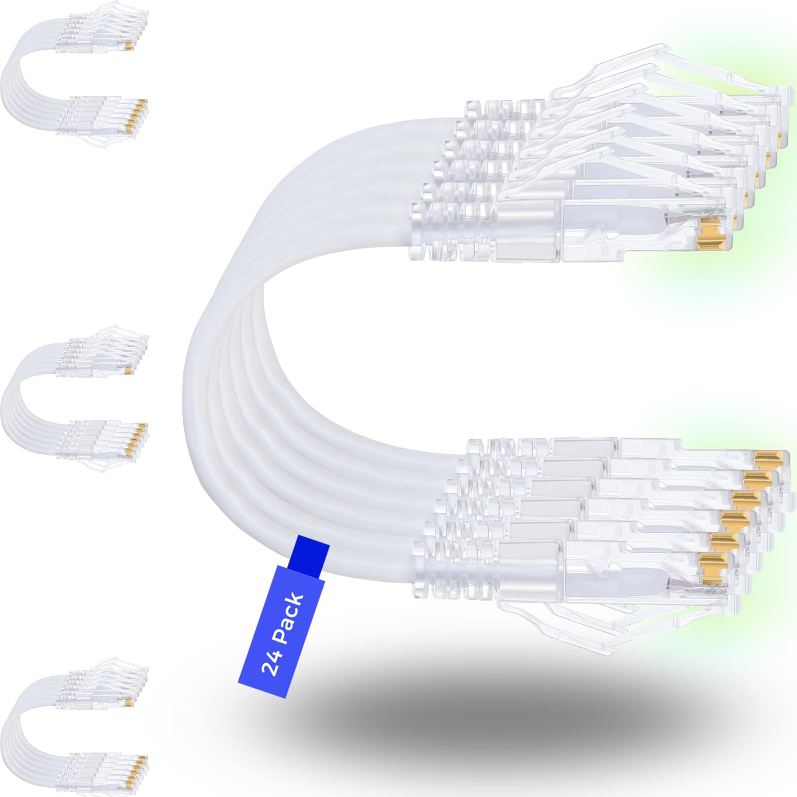 Patch Cables Cat6/ Cat6a 0.5ft (24 Pack) Slim, Cat6a Ethernet Patch Cable 10G Support, Snagless Cat 6 Patch Cable for Patch Panel to Switch, Flexiable Cat6 Ethernet Cable White