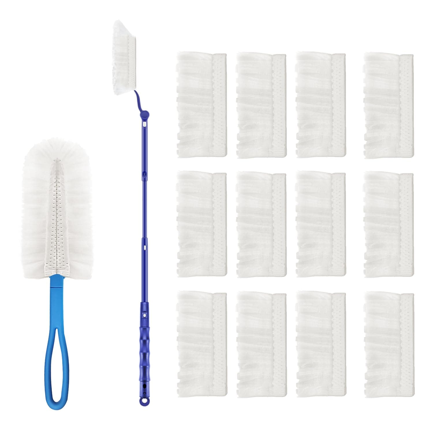 Disposable Dusters Fluffy Long Dusters Kits Extendable Flash Dust Magnet Disposabel Gap Cleaning Duster for Household, Office, Car, 2 Handles with 12 Duster Refills