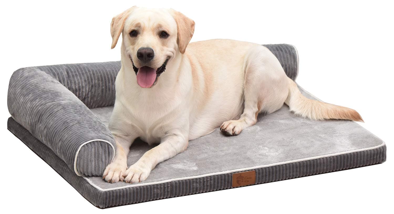 B-1222 Large Deluxe Grey 5 CM Solid Memory Foam Orthopaedic Dog Sofa Mattress Bed Fleece 90 x 75 CM For Large Dogs with 2 Side Handrails, Detachable and Washable