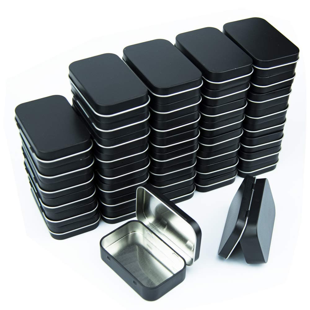 Aybloom Metal Rectangular Empty Hinged Tins - Black Mini Portable Box Containers Small Storage Kit & Home Organizer (Black, 40 Pack)