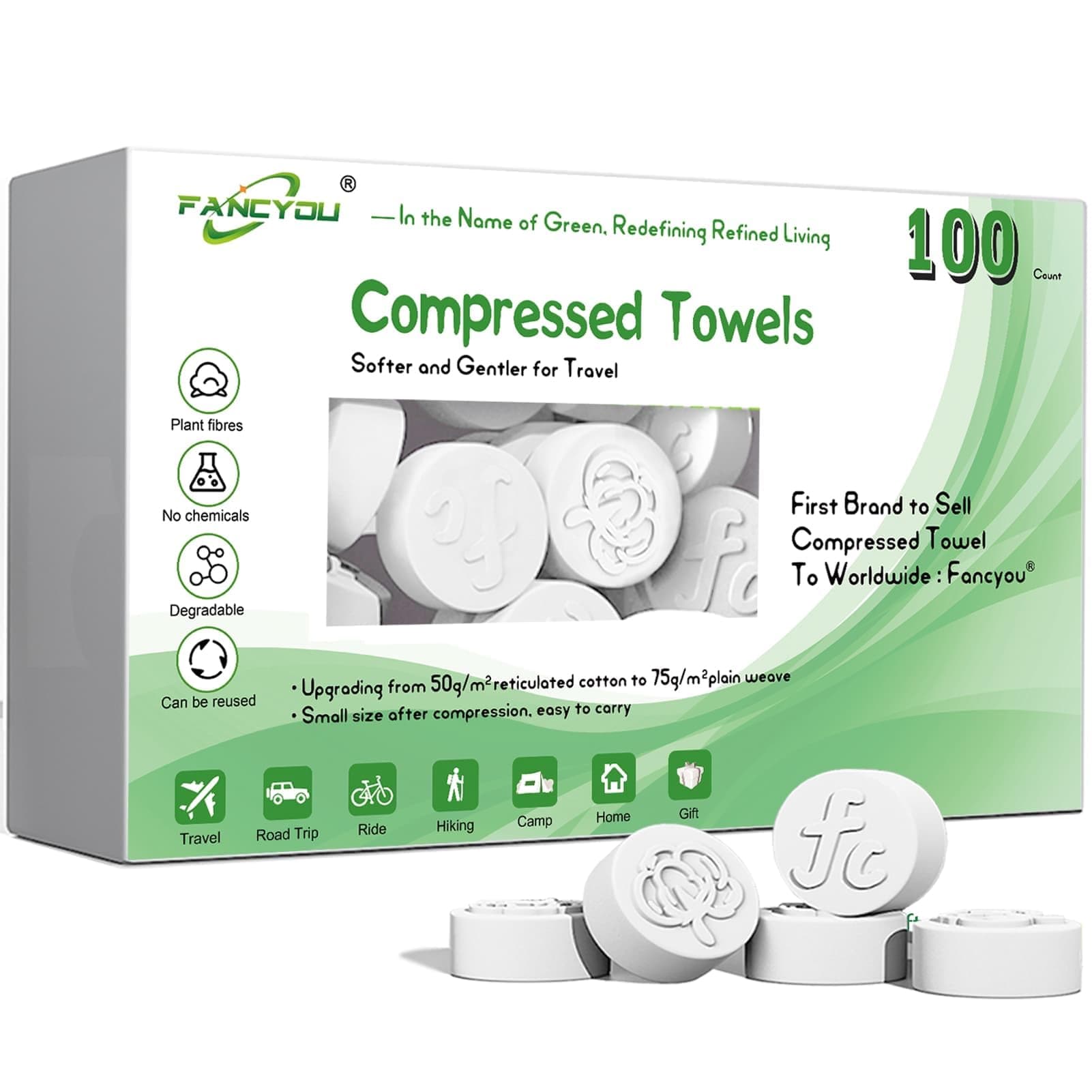 Compressed Towel Tablets 100 Count, Thickened Disposable Face Towel Biodegradable Cotton Cloths, Portable Mini Compressed Washcloths Coin Tissue for Travel, Gym, Home, Outdoor Activities