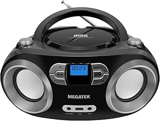Portable CD Player Boombox with FM Radio, Bluetooth, USB Port, AUX Input, and Headphone Jack – CD-R/CD-RW/MP3-CD Compatible, Clear Stereo Sound, Backlit LCD Display – Black