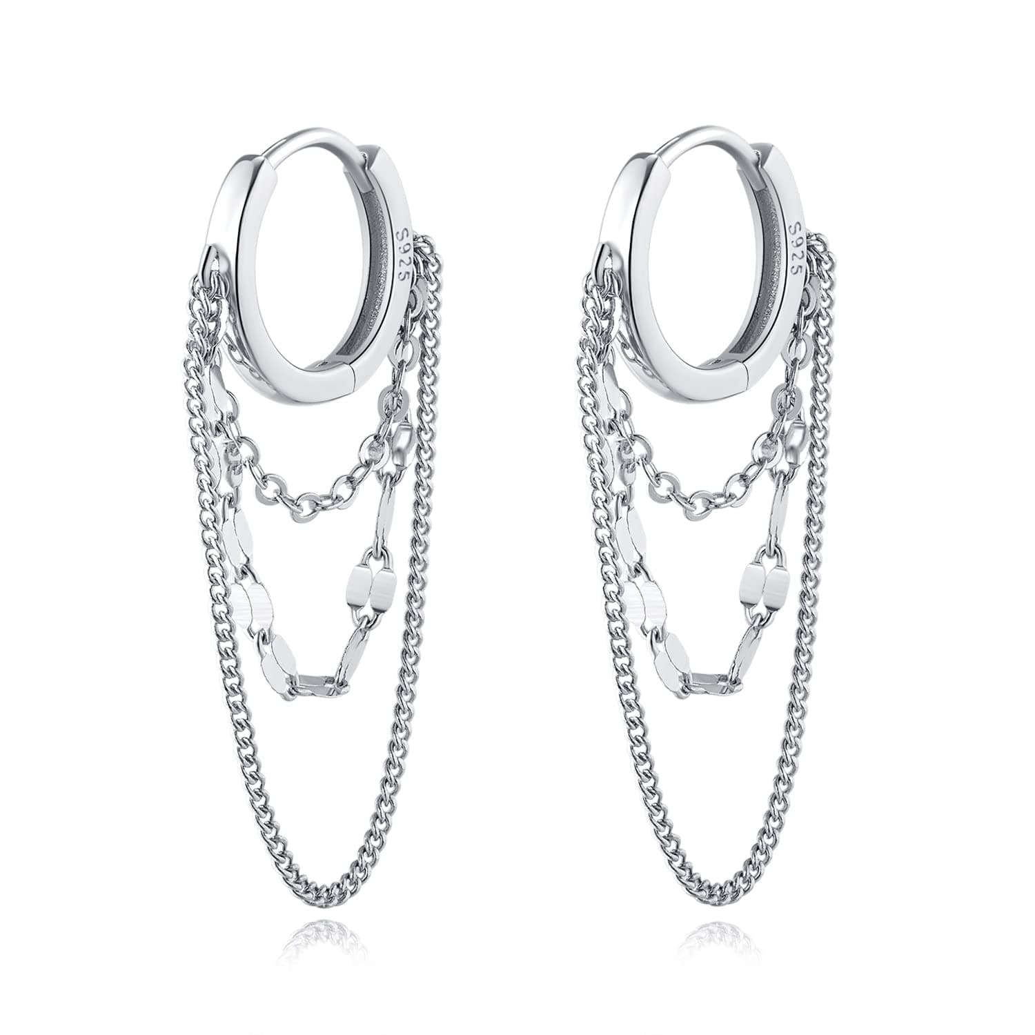 925 Sterling Silver Hoop Earrings Chain for Women Teen Dangle Earrings Huggie Earrings Tassel Drop Earrings