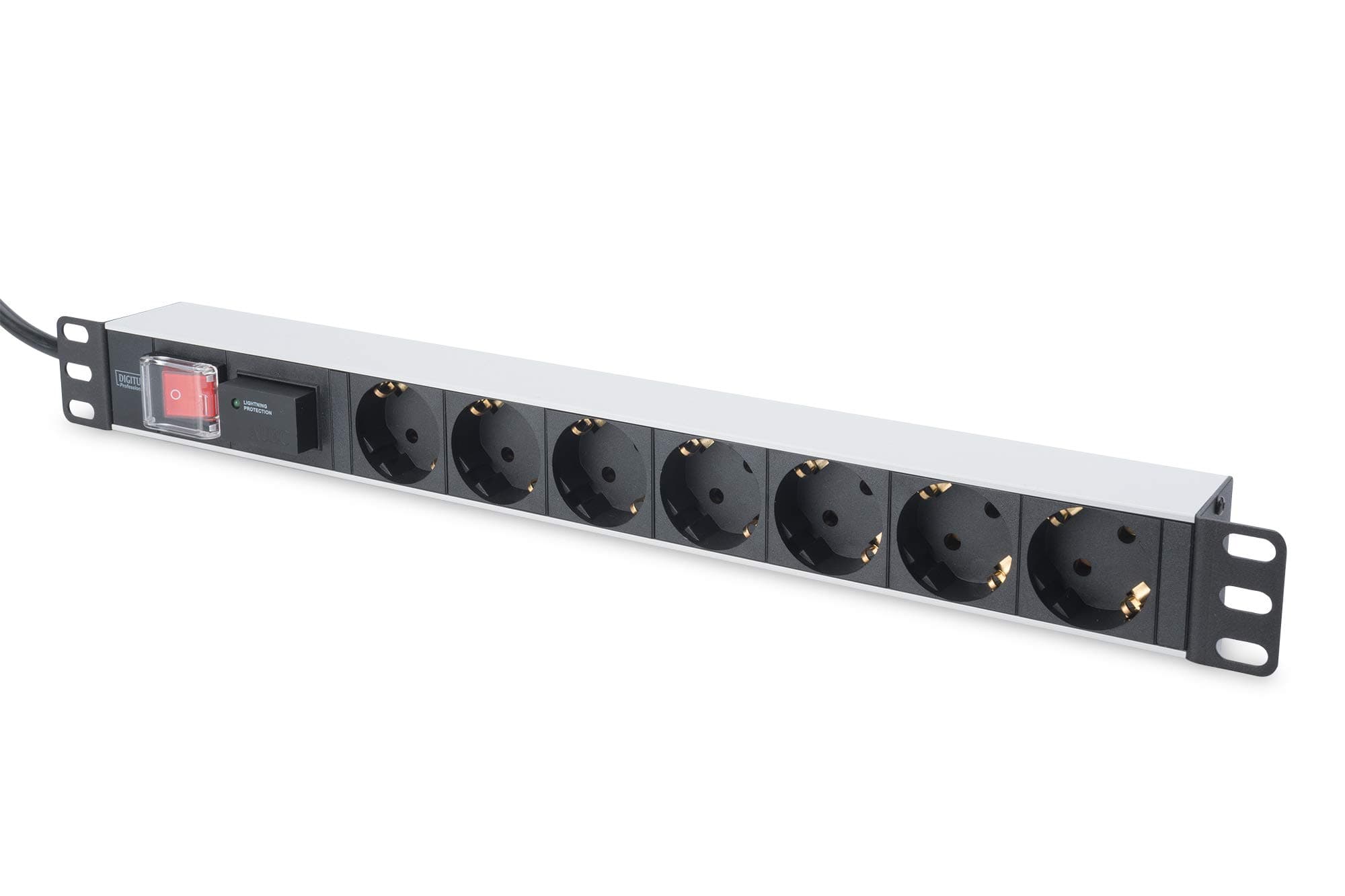 DIGITUS DN-95407-19" multiple socket outlet - 7 outlets - 1U - With switch & overvoltage protection - 230VAC 50/60Hz - 16A - 3680W - For 19" network and server cabinets