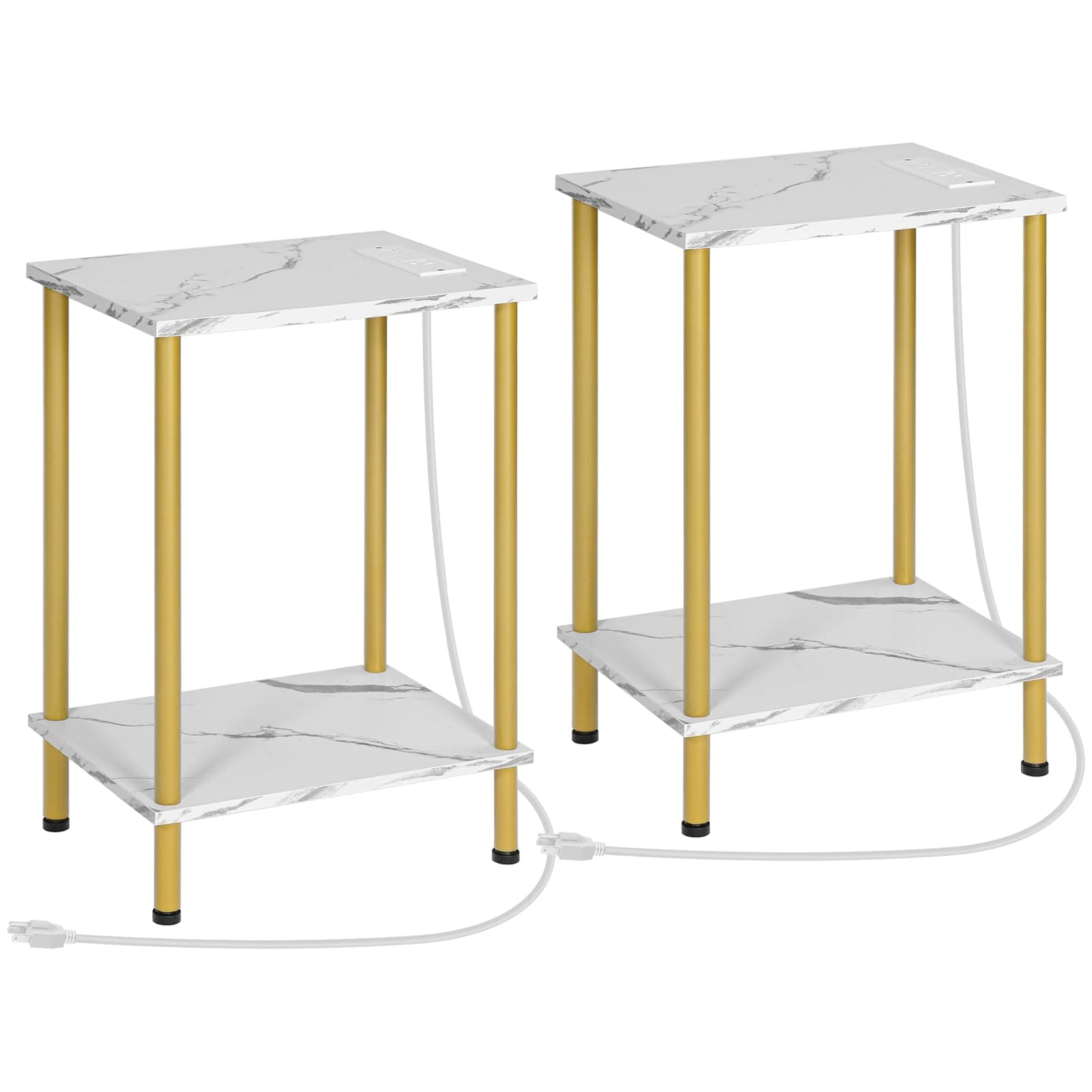 HOOBRO Side Table with Charging Station, Side Table with USB Ports and Socket, Bedside Table with 2 Layer Shelves for Small Spaces, Living Room, Bedroom