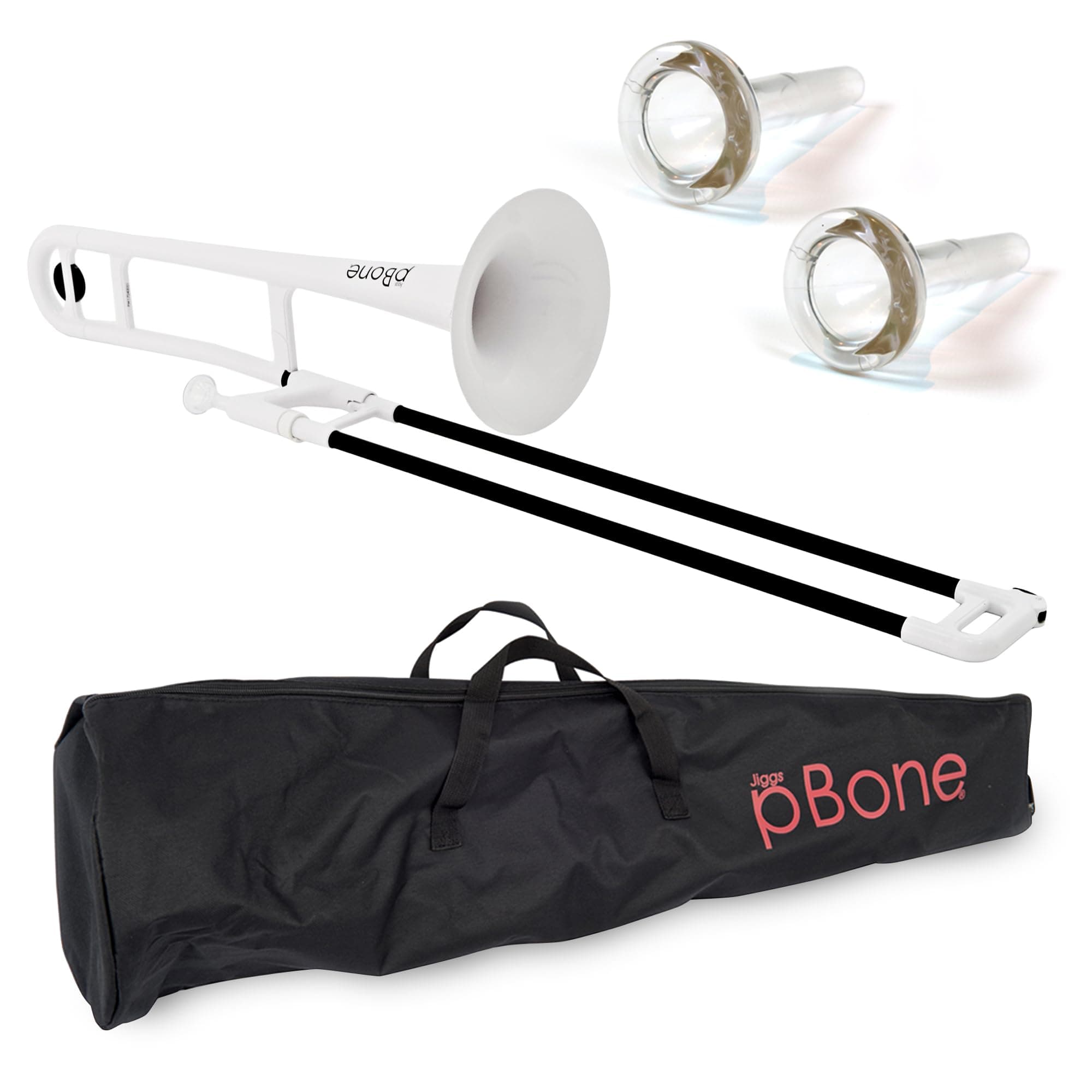 pBone Bb Plastic Trombone - Lightweight pInstruments Design with Ergonomic Grip - Includes Mouthpieces & Carrying Bag - Authentic Bb Sound for Students & Beginners - Durable ABS - White