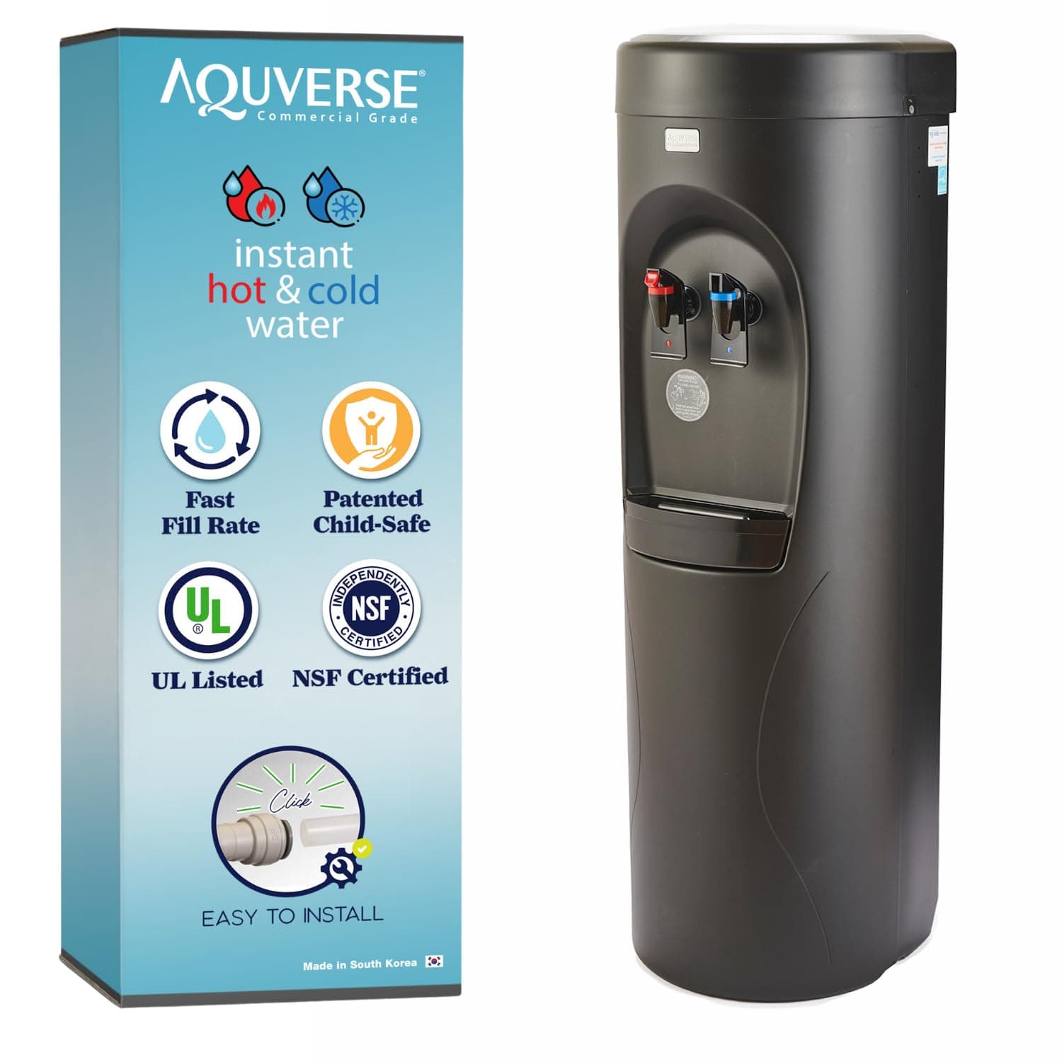 Aquverse Commercial Grade Bottleless Hot & Cold Water Cooler Dispenser with Filter, Black | NSF and UL/Energy Star Certified (A3500-K)