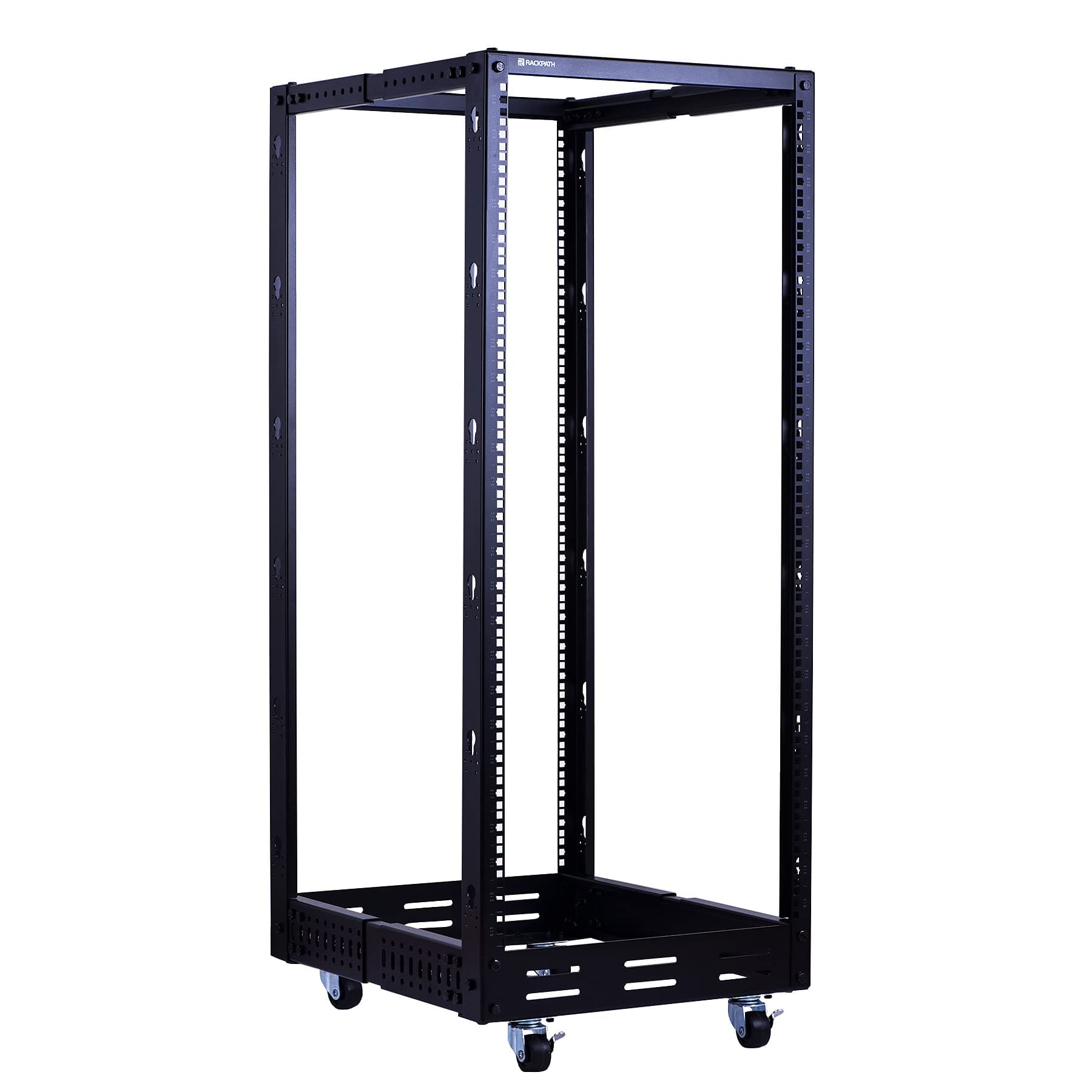 25U Open Frame Server Rack – Heavy Duty 4 Post Adjustable Depth with Casters