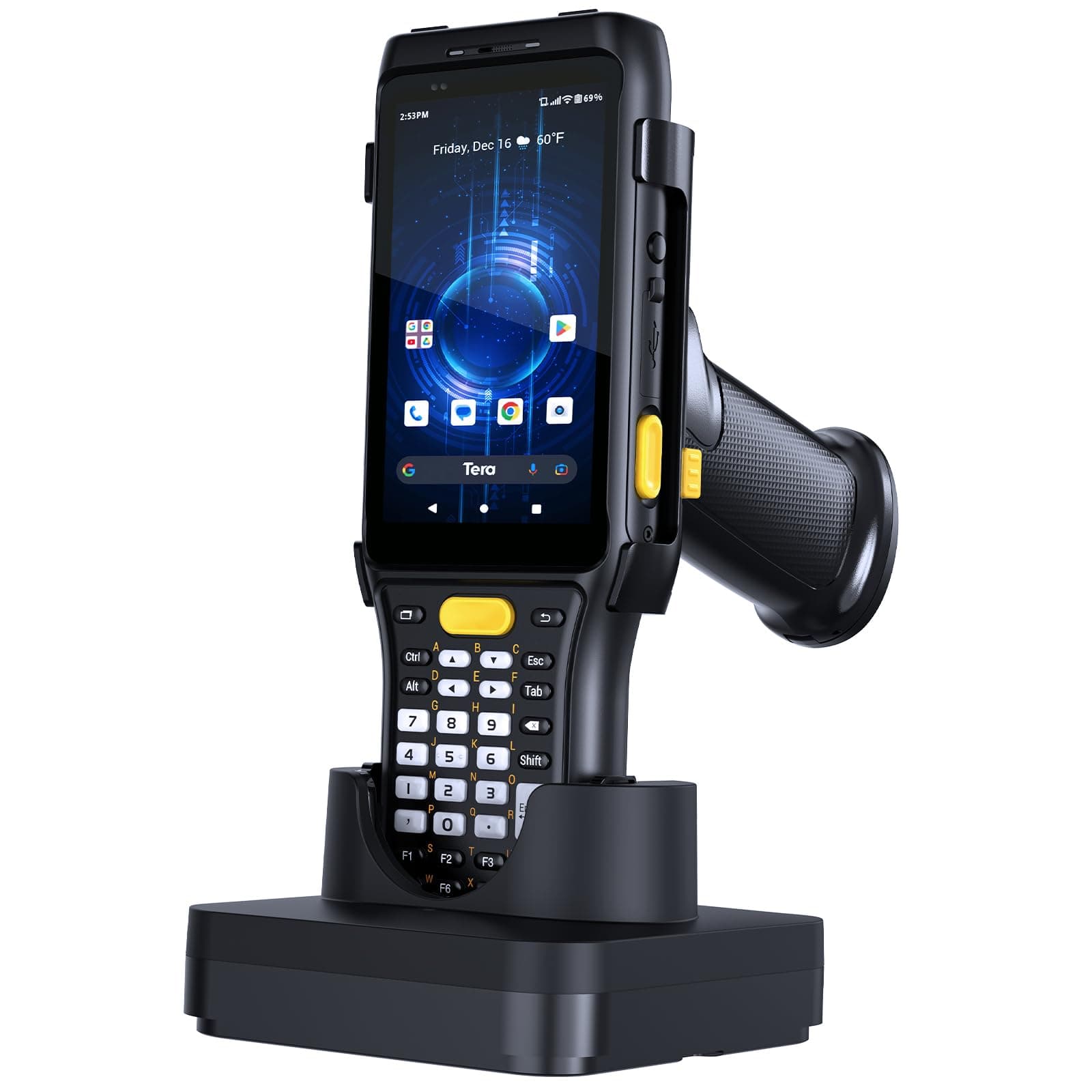 Tera Barcode Scanner Android 11 PDA: Zebra SE4710 Scanner Qualcomm 6700mAh with Hot-swap 2D QR Mobile Computer with Charging Cradle Pistol Grip 4G BT Wi-Fi 6 Ready P161 (Can Update to Android 13)