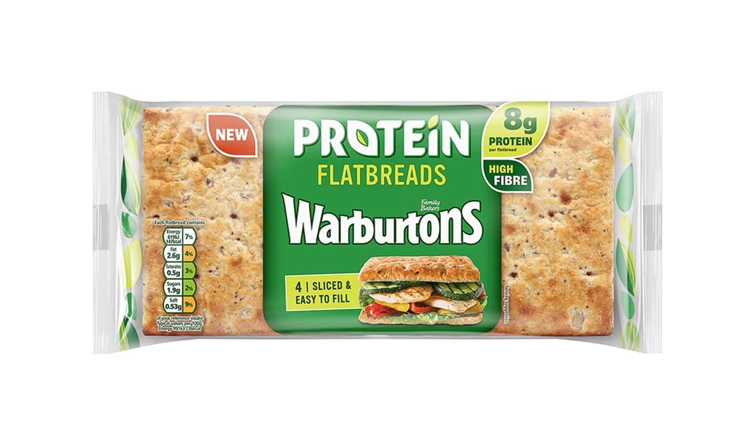 Warburtons 4 Sliced Protein Flatbreads