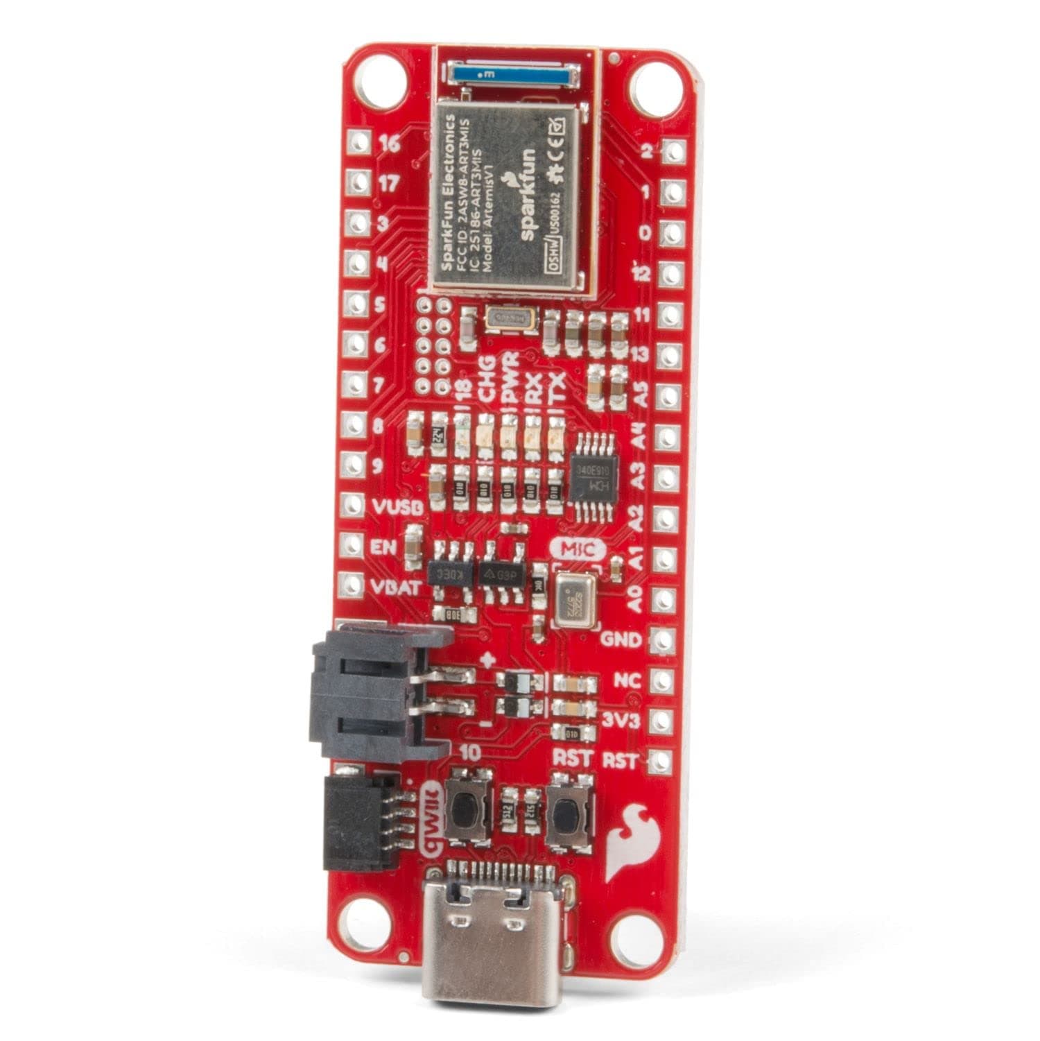 Thing Plus-Artemis Machine Learning Development Board Includes BLE 1MB of Flash USB-C Qwiic I2C MEMS LiPo Charger Compatible with Arduino IDE Platform Run TenserFlow Models Feather Footprint