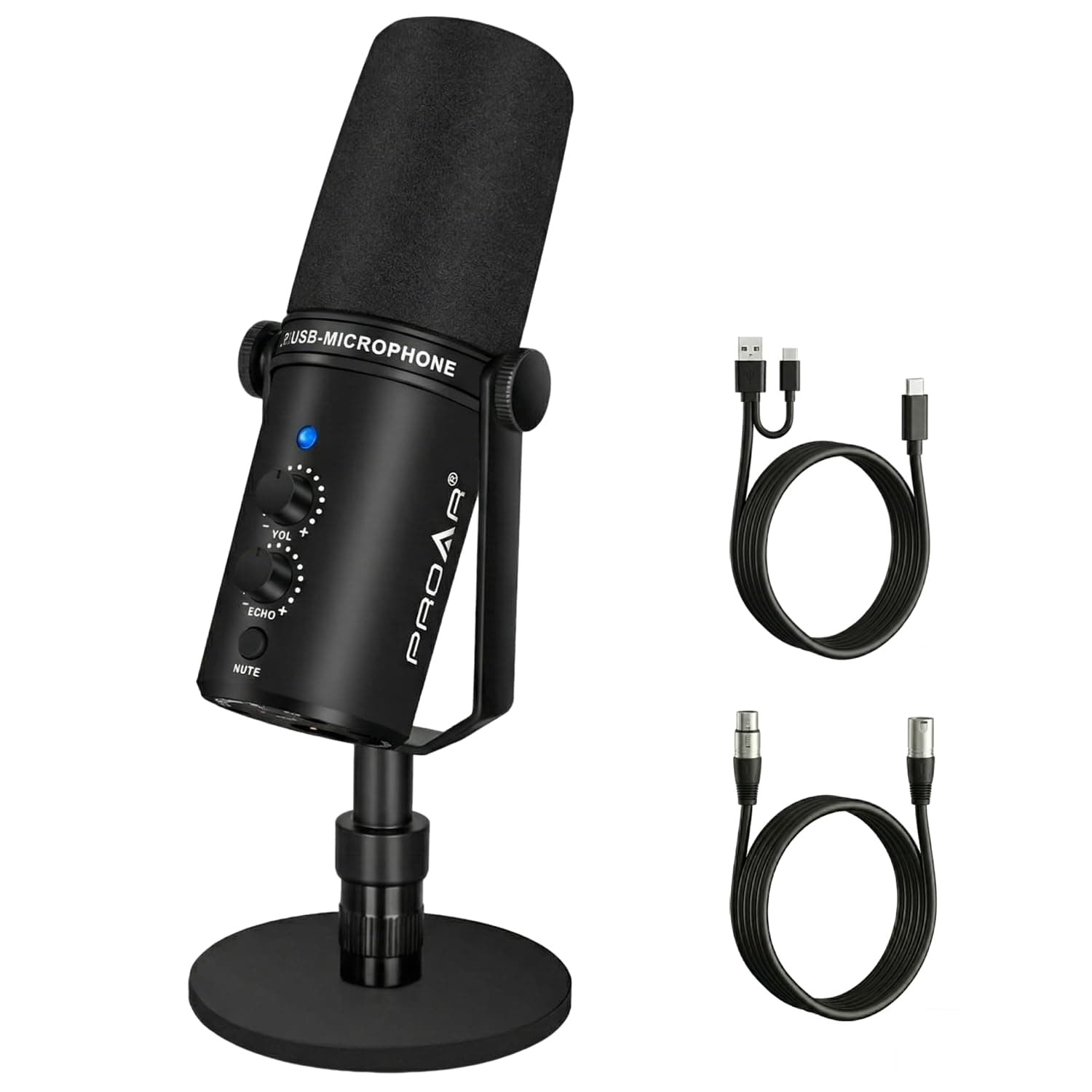 XLR/USB Dynamic Microphone,PC Computer Microphone for Podcasting,Vocal Recording,Live Streaming,Gaming,Voice-Over,All Metal Professional Studio Mic Kit with Noise Cancelling,USB-C Port