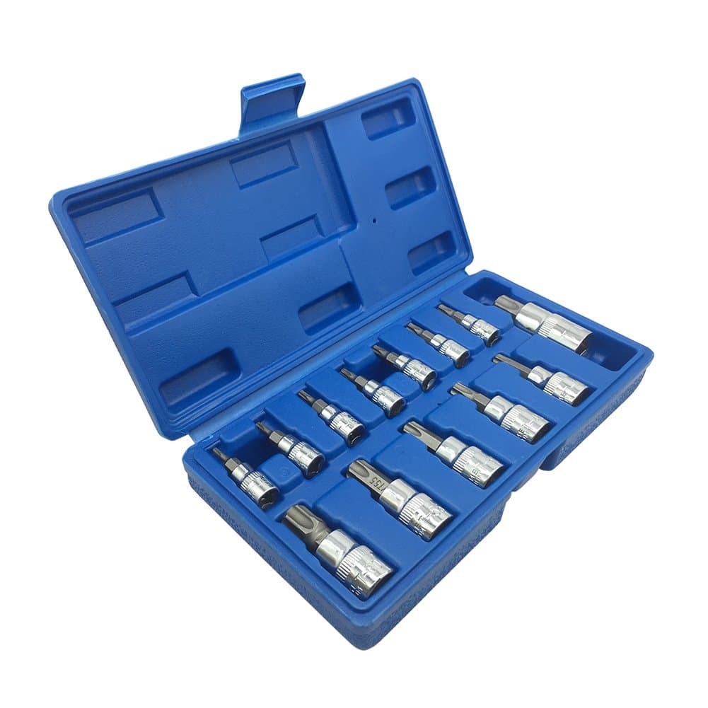 Mainpoint Star Torx Bit Socket Set 13 Pieces T8 - T70 CRV 1/2" 3/8" 1/4" Drive