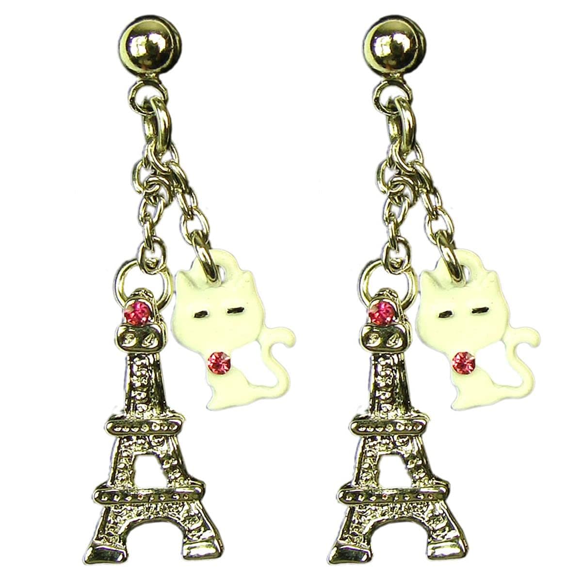 'Kittens' Eiffel Tower Earrings - Color: Silver