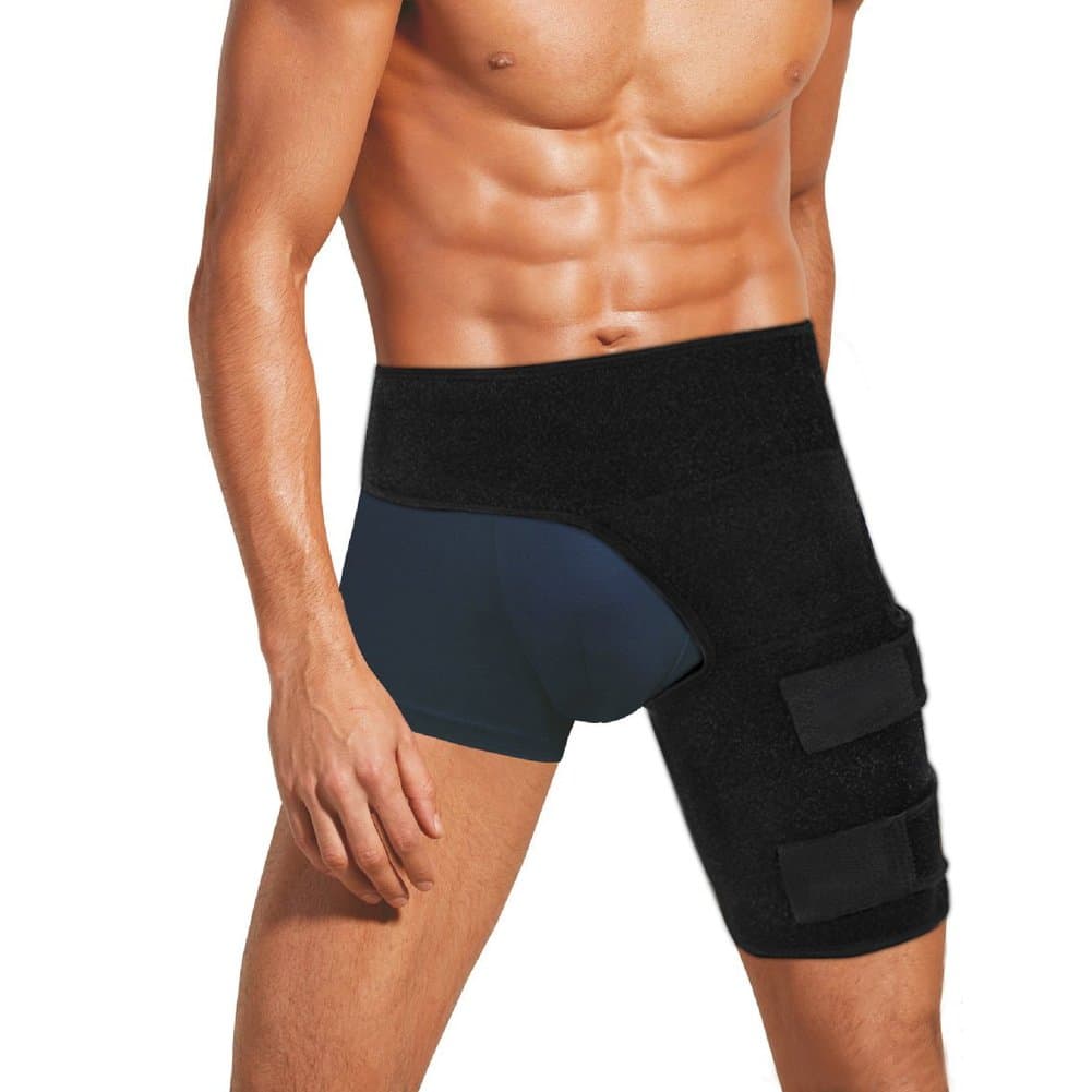 IDEAPRO Groin Wrap Support, Adjustable Groin Strain Pain Wrap Hamstring Support One Size Fits Most - Neoprene Brace with Stick Strap Fastener Slip Resistant for Men & Women